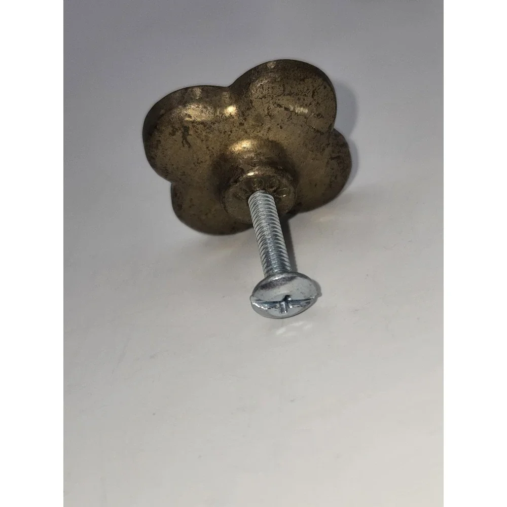 Quatrefoil Brass Tone Cabinet Knobs Pair Textured Clover Furniture Hardware